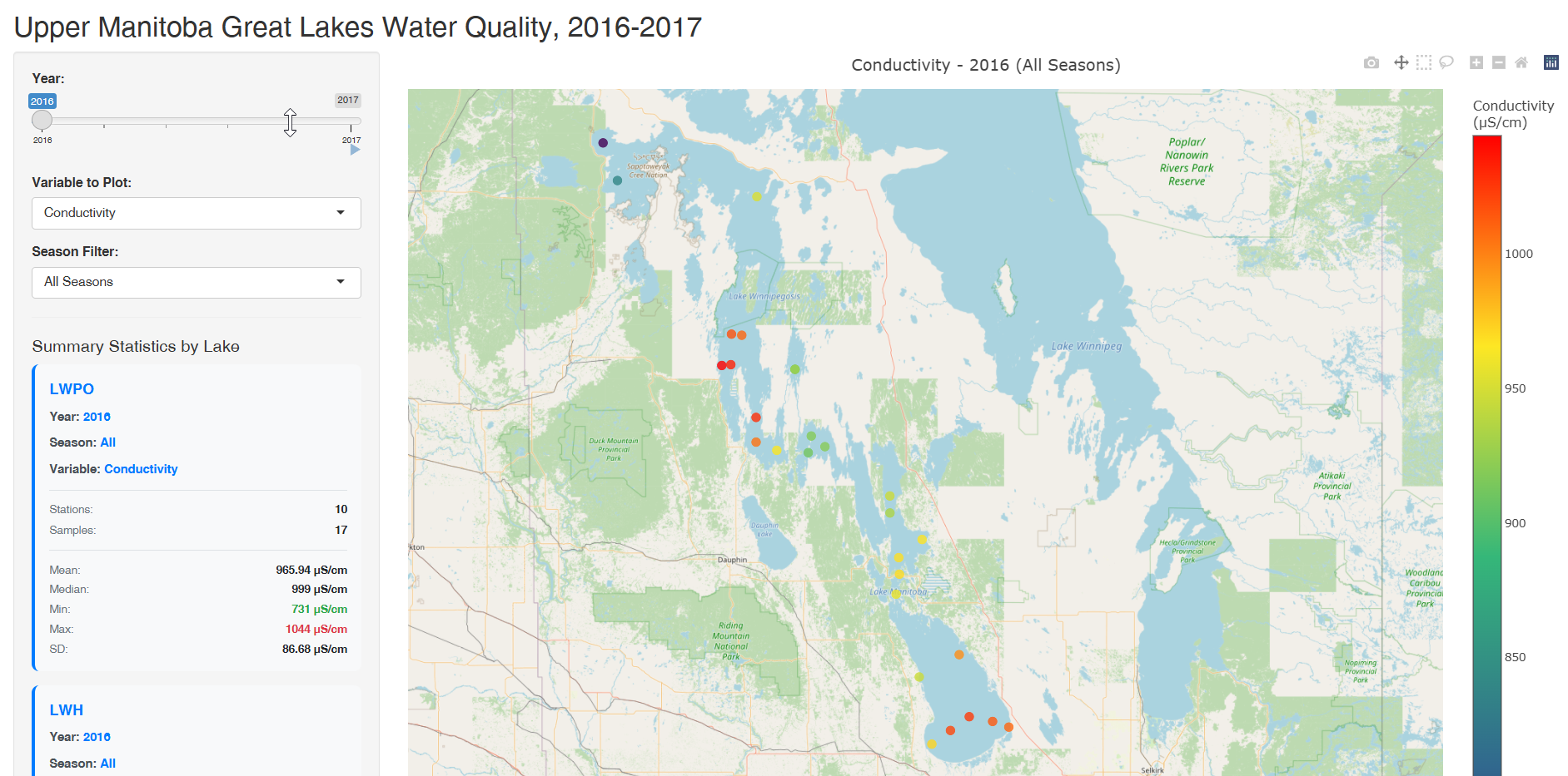 Interactive chemistry map, Upper Manitoba Great Lakes 2016-2017